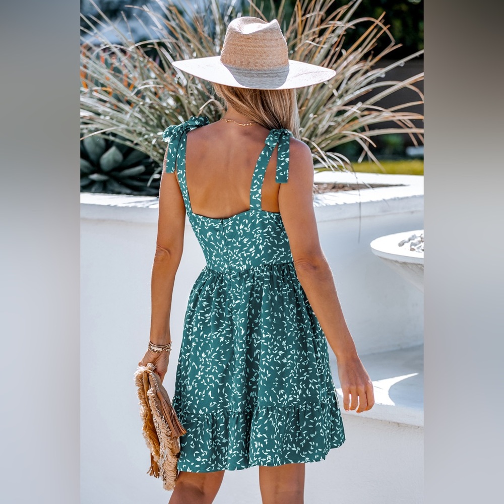 🌸Cupshe Chiffon Speckled Print Tie Strap Mini Dress - Picture 2 of 9